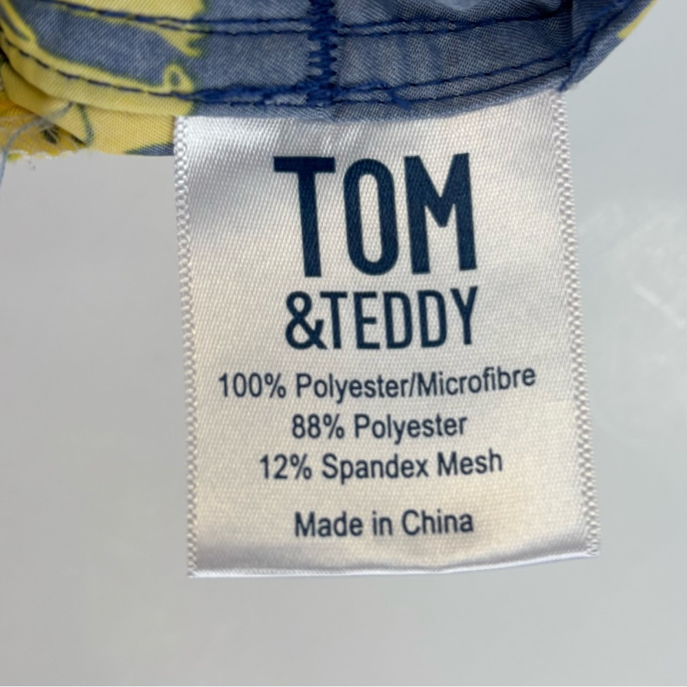 TOM & TEDDY Parrot Swim Trunks Board Shorts 7” Blue Yellow Size Large EUC - Picture 7 of 14